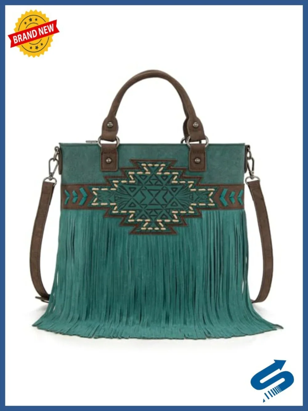 Tooled Fringe Top Handle Crossbody Bag Vintage Western Purse Faux Leather Tote
